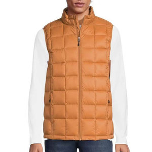Men's <b>Orange</b> Quilted Puffer Jacket Stand Collar Windproof Casual Style Polyester Filling Autumn Wear Regular Sleeve <b>Fleece</b> - Product Image 3