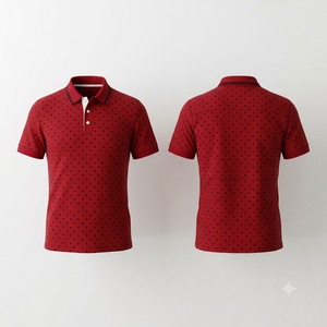 เสื้อโปโลผู้ชายสีแดงดำลายจุด แต่งขอบสีดำเรียบหรู แขนสั้น ผ้าฝ้ายลำลอง สำหรับเล่นกอล์ฟ ดีไซน์เสื้อฤดูร้อน - Product Image 1