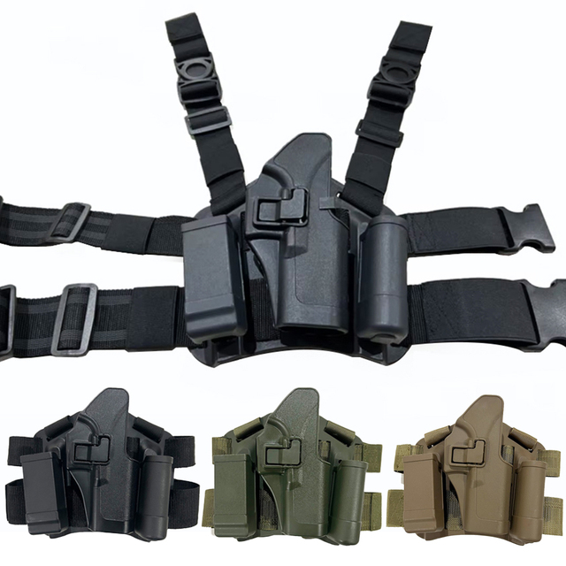 Wholesale Durable Adjustable Training Tactical Drop Leg Pouch Gun Leg Holster with Mag & Flashlight Pouch for Gear 17/226/1911