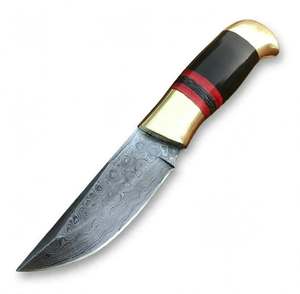 Outil de terrain artisanal en acier Damas, manche en corne noire et intercalaire rouge en laiton - Product Image 3