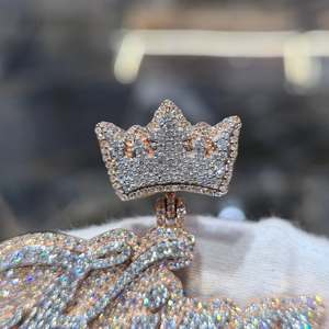 Custom Name Moissanite <b>Crown</b> Letter Charm Pendant Rose Gold Plated <b>Silver</b> for Unisex Party Gift Hip Hop Style - Product Image 2
