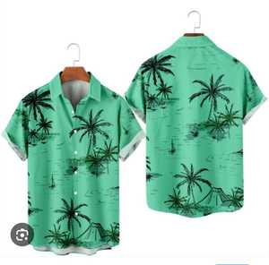Chemise Hawaïenne Homme Manches Courtes Imprimé Feuilles Tropicales Noir Vert Tissu Sergé Respirant Col Montant Idéale Vacances Hiver - Product Image 4
