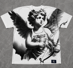 Camiseta Unisex Personalizada de Algodón Grueso con Estampado Gráfico, Ajuste Regular, Hombros Caídos, Diseño de Ángel Querubín, Estilo Hip Hop, Rota, Vintage - Product Image 6