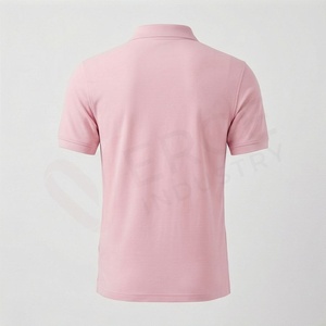 Polo en piqué de coton rose à manches courtes pour homme, décontracté, respirant, coupe classique, design tricoté uni - Product Image 2