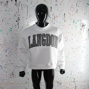 LANGDON WHITE <b>Mock</b> <b>Neck</b> Sweatshirt 100% GRY Applique Embroidery wide <b>neck</b> Sweatshirt Finer Threads - Product Image 3