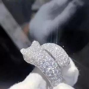 Anillos de pantera con incrustaciones de corte redondo, de plata de ley bañada en rodio, estilo Hip Hop, para compromiso, aniversario, uso diario, unisex, boda, amigos - Product Image 2