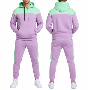 Conjunto Deportivo Personalizado para Hombre en Verde Menta y Morado Lavanda, Sudadera con Capucha y Pantalones de Dos Piezas, Ropa Deportiva Urbana - Product Image 4