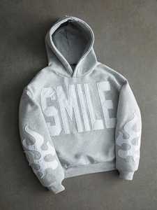 Sweat-shirt à capuche blanc pour homme, imprimé lettres effet gouttelettes, tricoté, manches classiques, vêtement d'hiver, 100% coton molletonné, séchage rapide - Product Image 3