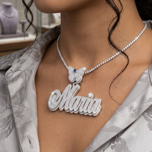 Collier unisexe hip-hop en argent 925 avec initiale personnalisée en écriture cursive, fermoir papillon, pendentif en moissanite, cadeau - Product Image 2