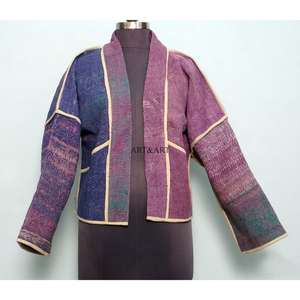 Chaqueta Larga Reversible de Algodón Kantha para Mujer, Otoño, Ecológica, de Secado Rápido, Diseño de Patchwork, Bordado, Múltiples Colores - Product Image 1