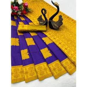 DESIGNER TISSUE SILK ZARI WEAVING WORK <b>SAREE</b> WITH UNSTITCHED BLOUSE <b>PURPLE</b> - Product Image 1