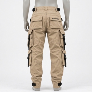 Pantalones Cargo Beige para Hombre con Diseño de Múltiples Bolsillos, Correas con Hebilla Negra, Puños Ajustables, Corte Relajado, Estilo Urbano - Product Image 4