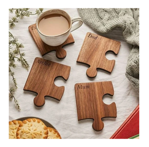 Sous-verres modernes en bois d'acacia écologiques, ensemble de 6 pièces, pour café et vin, tapis et patins de sécurité pour table - Product Image 6