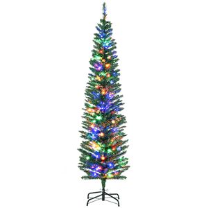 Albero di Natale Artificiale Pre-Illuminato da 2,1 m con Luci LED Colorate, Forma Sottile, Base in Acciaio - Decorazione Natalizia - Product Image 1