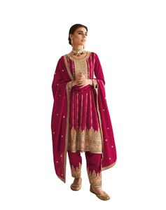 Traje Salwar de trabajo de secuencia de bordado de seda Georgette pesado de último diseñador por Fab Zone - Product Image 1