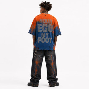 T-shirt Homme Oversize Orange Bleu Tie-Dye Manches Courtes Col Rond Imprimé Personnage Style Urbain Coupe Jersey Longueur Standard - Product Image 5