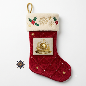 Chaussette de Noël en velours rouge de luxe en gros, avec bordure en fourrure dorée personnalisée et broderie en fil métallique, cadeau festif - Product Image 1