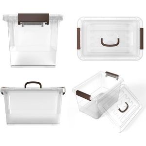 Set di 6 Contenitori di Plastica Trasparente da 7 Quarti con Coperchio e Maniglia Marrone, Scatole Impilabili Multiuso con Chiusura, Capacità 7 Litri - Product Image 3