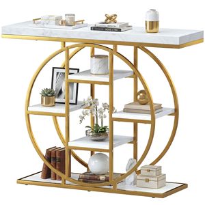 Consolle con Ripiani Portaoggetti da 100 cm, Effetto Marmo Bianco Industriale, in MDF, Tavolo da Divano per Soggiorno, Corridoio, Ingresso, per Magazzino - Product Image 1