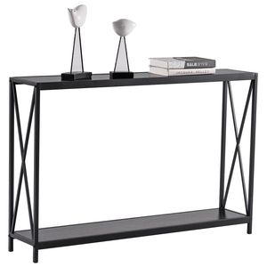 Tavolino da Veranda in Legno Nero con Codice 63804709, Tavolino Laterale per Divano, Pannello in Triamina con Struttura in Ferro Incrociato, Arredamento per Soggiorno - Product Image 1