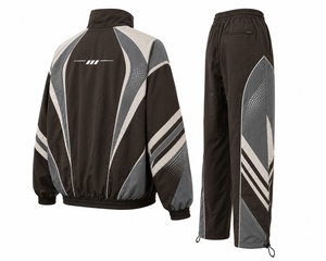 Ensemble de survêtement unisexe, veste et pantalon en polyester bicolore avec poches latérales, taille à cordon, vêtements d'automne - Product Image 4