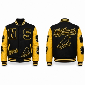 Veste universitaire personnalisée avec design unique et logo sur mesure, corps en laine, manches en cuir, patch en chenille, broderie, qualité supérieure - Product Image 1