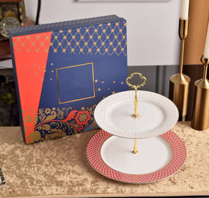 Plato de Pastel de Porcelana Fina de 2 Niveles, Estilo Real Ruso, Moderno, Lujoso y Elegante, para Servir Postres de Té - Product Image 5