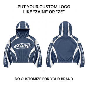Custom Men's Winter Windbreaker <b>Jacket</b> Navy White Polyester/Nylon Fabric Windproof Waterproof Breathable Digital Print Logo - Product Image 1