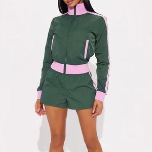 Conjunto de Chaqueta Corta y Pantalones Cortos Cortavientos Personalizados para Mujer, de Nailon Taslon Premium, con Bolsillos Cargo, Ropa Urbana para Exteriores, OEM ODM - Product Image 5