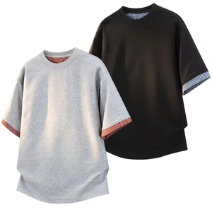 2026 New Trendy Solid Casual 100% Cotton Loose Fit Plus Size Breathable Moisture-Wicking Enzyme Wash Short Sleeve Unisex - Product Image 1