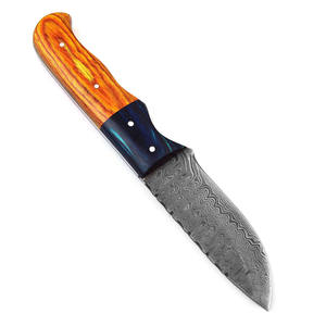 Couteaux de chasse à lame fixe en acier Damas personnalisés, manche en bois, couteau de chasse avec étui en cuir - Product Image 3