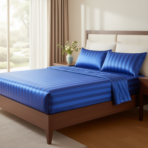 Medium Satin <b>Stripe</b> 2CM 300 TC American Style Fitted Bed Sheet <b>Set</b> 4pcs for Twin Hotel Home <b>Bedding</b> - Product Image 1