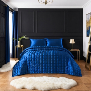 Blue <b>Velvet</b> <b>Bedspread</b> 3Pcs All Season Square Pattern Stitched Solid Design Light Luxury Bedding Home Use - Product Image 6