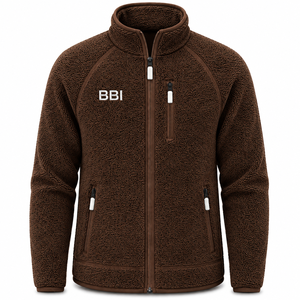 Chaqueta Calefactable Reversible de Forro Polar Marrón Chocolate Personalizada OEM al por Mayor, Cárdigan Sherpa Marrón Oscuro con Cremallera Completa y Cuello Alto, Polar Cálido - Product Image 1