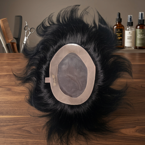 Toupee de Cabello Remy Indio Liso, 130% de Densidad, Base de Encaje Mono, Parte Central, Nudos Invisibles, Textura de 8mm - Product Image 5