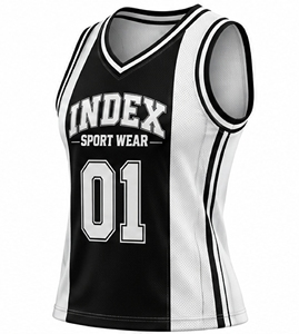 Camiseta de baloncesto para mujer INDEX, color negro, blanco, cuello en V, sin mangas, número 01, malla transpirable - Product Image 6