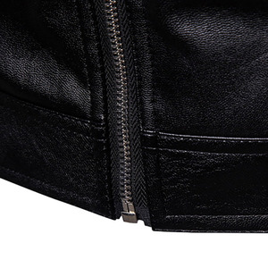 Veste de moto en cuir PU noir pour homme, col montant, fermeture éclair, coupe classique, vêtement d'hiver imperméable, respirant et coupe-vent - Product Image 3