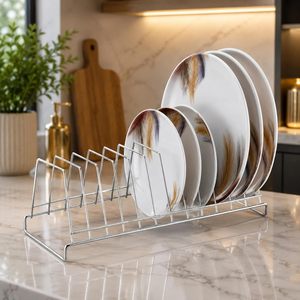 Égouttoir à vaisselle multi-sections en acier inoxydable robuste pour cuisine, support à thali, organisateur de vaisselle, résistant à la rouille - Product Image 2