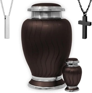 Brown Polished Wood Grain Cremation <b>Urn</b> for Adult Human Ashes with Lid Memorial <b>Urn</b> Decorative <b>Large</b> <b>Urn</b> - Product Image 6