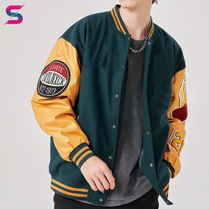 Plus Size Men Literary Artistic Letters Embroidery Color Block Coat Outdoor Sports Windbreaker College Baseball Letterman Jacket - Product Image 4
