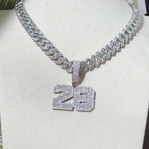 Collar Personalizado de Plata 925 con Nombre o Número y Diamantes de Moissanita, con Cadena Cubana, para Regalo de Boda o Compromiso, para Él o Ella - Product Image 4