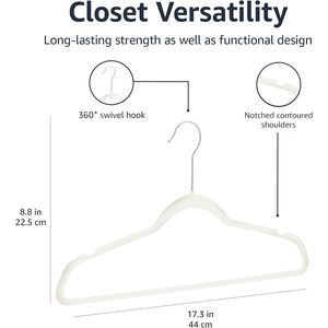 Lot de 50 cintres fins en velours ivoire/argent et en tissu, antidérapants et robustes - Product Image 3