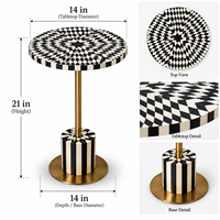 Table d'appoint ronde en résine faite à la main, motif géométrique, base en laiton, vente en gros, OEM, ODM, design personnalisé