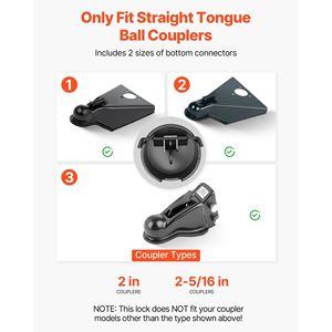 Verrou de remorque robuste pour coupleurs à boule de 2-5/16 pouces, 3 cadenas à clé avec chaînes de sécurité - Product Image 2