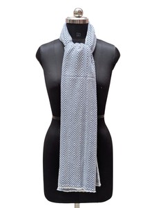 Premium Blue White Zigzag Scarf for Women, 28x80 Inch Handmade <b>Wool</b> Acrylic Stole, Best Quality Soft Fiber Winter <b>Wrap</b> Shawl - Product Image 6