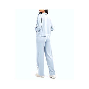 Conjunto de 2 piezas para mujer: Sudadera con cremallera y pantalones de chándal de pierna ancha con rayas en contraste, ideal para viajar - Product Image 5