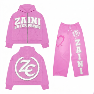 ZAINI ZI-151 Ensemble de survêtement streetwear d'hiver pour homme, en molleton de coton premium 320 GSM, blanc, avec logo personnalisé, comprenant un sweat à capuche court et un pantalon de jogging, OEM - Product Image 1