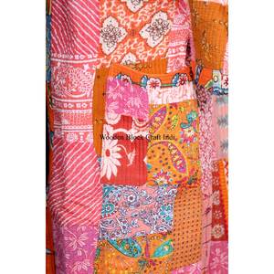 Kimono hecho a mano, ecológico, multicolor, de algodón y seda Kantha, de doble capa, con patchwork, para mujer, con bolsillos, estilo casual elegante, natural. - Product Image 2