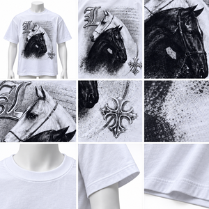 Cool <b>White</b> Unisex 100% Cotton Graphic T <b>Shirt</b> Black Gray Horse Print Breathable <b>Short</b> <b>Sleeve</b> Casual Streetwear Top Fashion Wear - Product Image 3