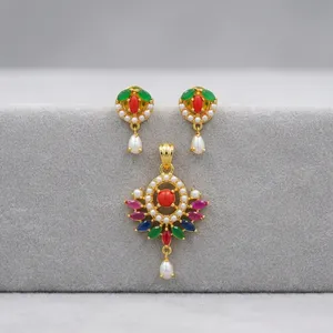 Gold Plated Copper Pendant <b>Necklace</b> <b>Set</b> for Women Dubai Style Indian <b>Bridal</b> Wedding & Party Jewelry with <b>Earrings</b> Wholesale - Product Image 4